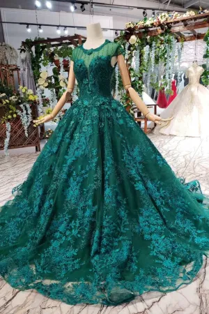 2024 Prom Dresses Court Train Scoop Short Sleeves Lace Up Back