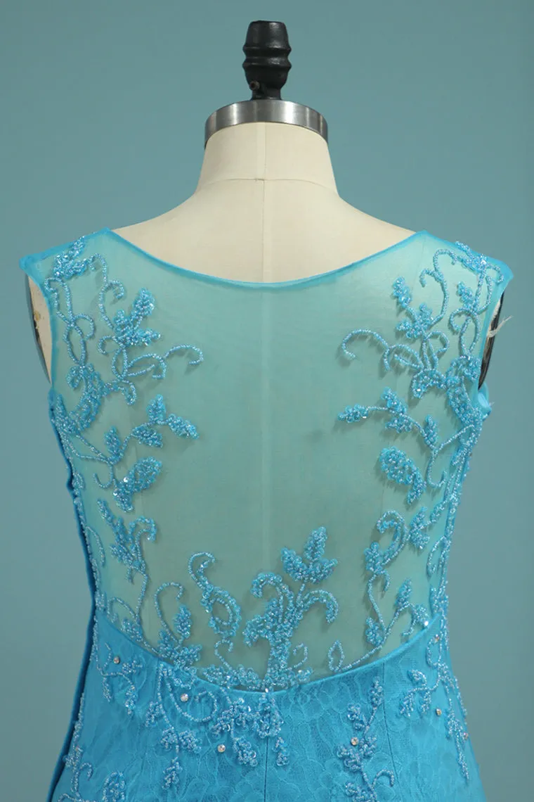 2024 Scoop Mermaid Prom Dresses With Beads Lace And Tulle Sweep Train