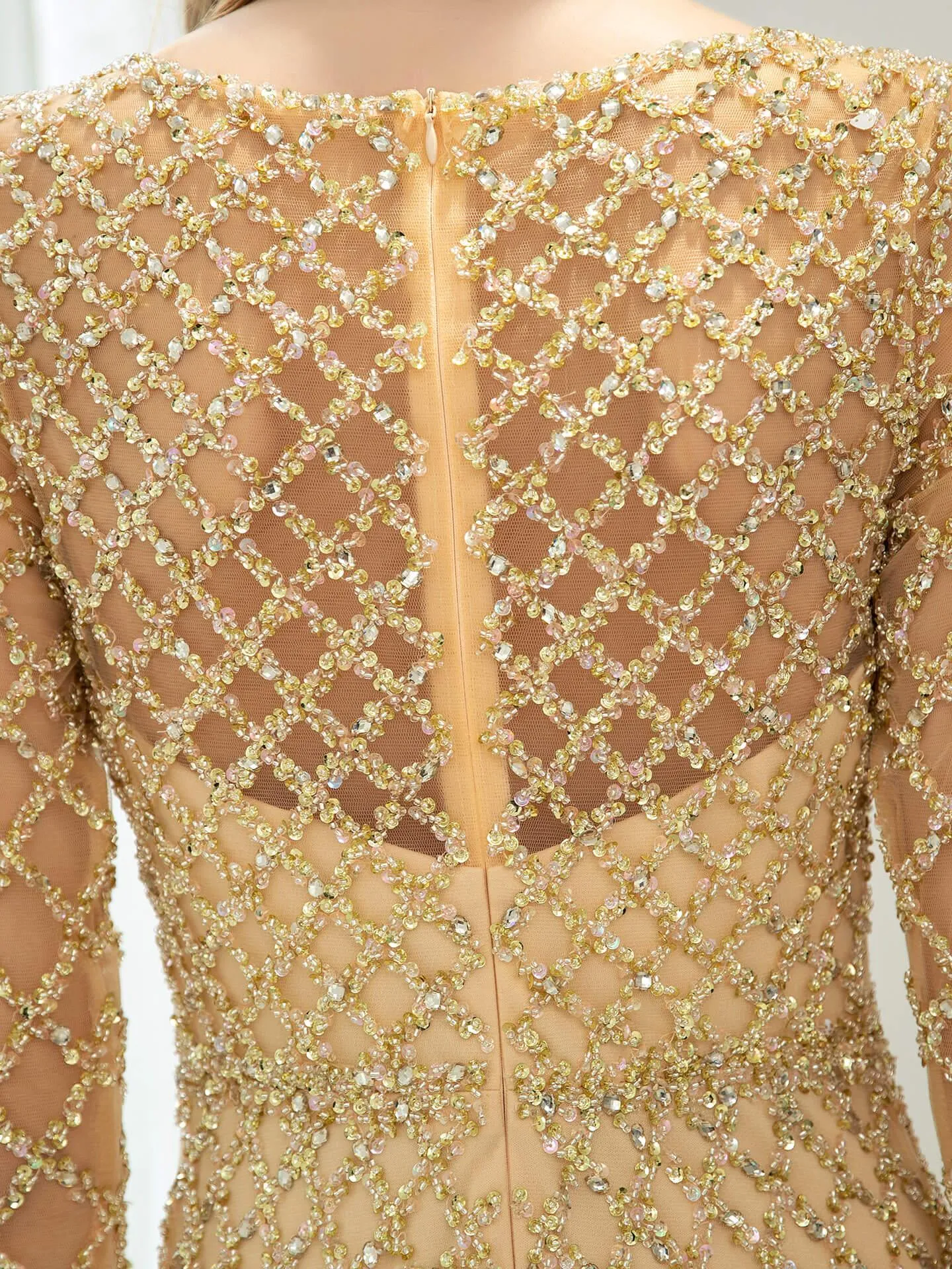 A-line Beaded Luxurious Fashion Formal Evening Dresses Long Sleeve Floor Length Prom Dresses