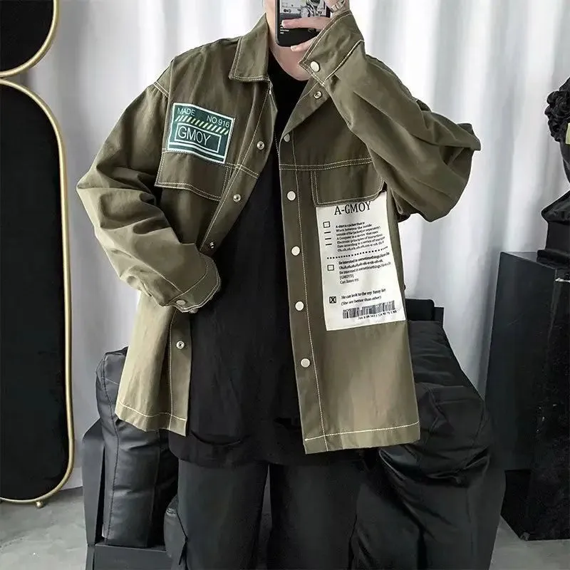 Aidase Versatile Fashion Atutumn Winter Men's Solid Casual Loose Pockets Denim Jacket Retro Coat Cool Boys Patchwork Pockets