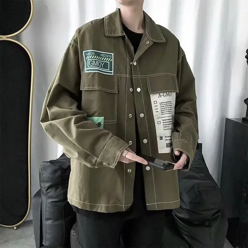 Aidase Versatile Fashion Atutumn Winter Men's Solid Casual Loose Pockets Denim Jacket Retro Coat Cool Boys Patchwork Pockets