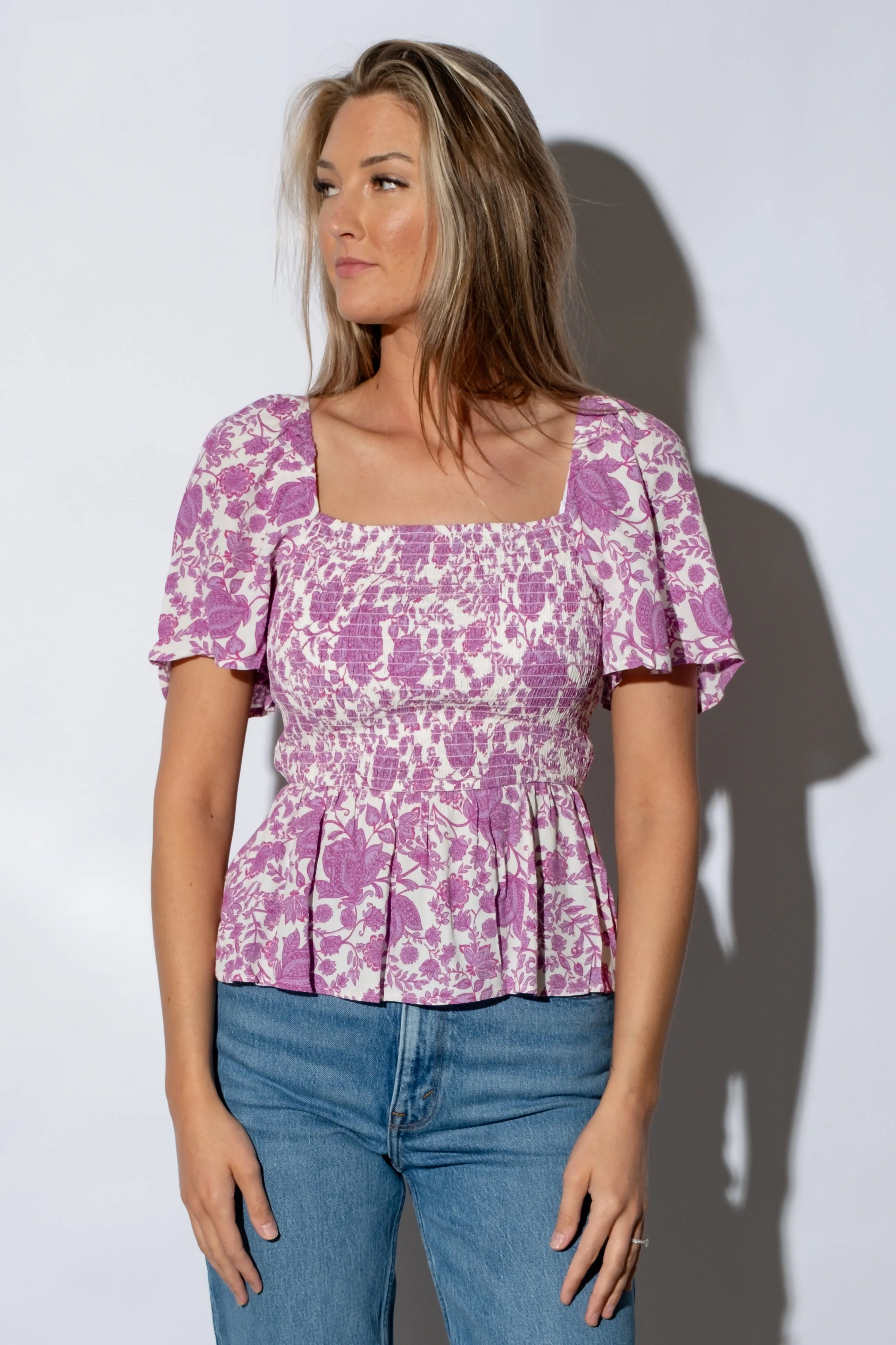 Anastasia Smocked Flutter Sleeve Top