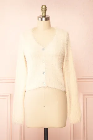 Apini Ivory | Fuzzy Cropped Cardigan