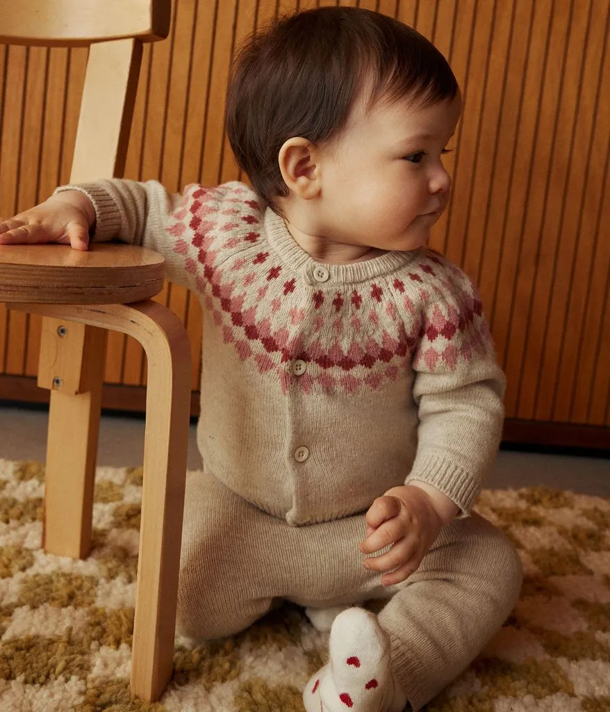 Baby 2 Pc Set Knit Cardigan With Jacquard and Pants