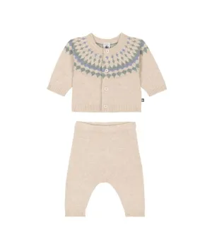 Baby 2 Pc Set Knit Cardigan With Jacquard and Pants
