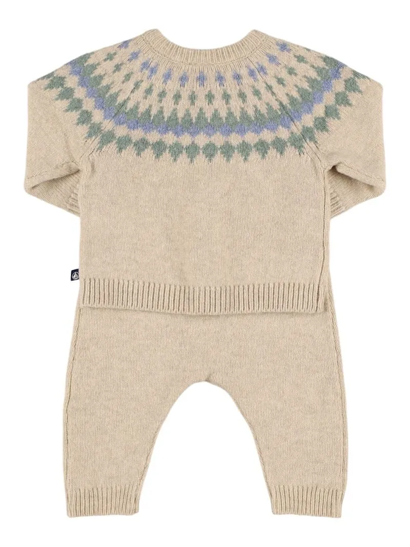 Baby 2 Pc Set Knit Cardigan With Jacquard and Pants