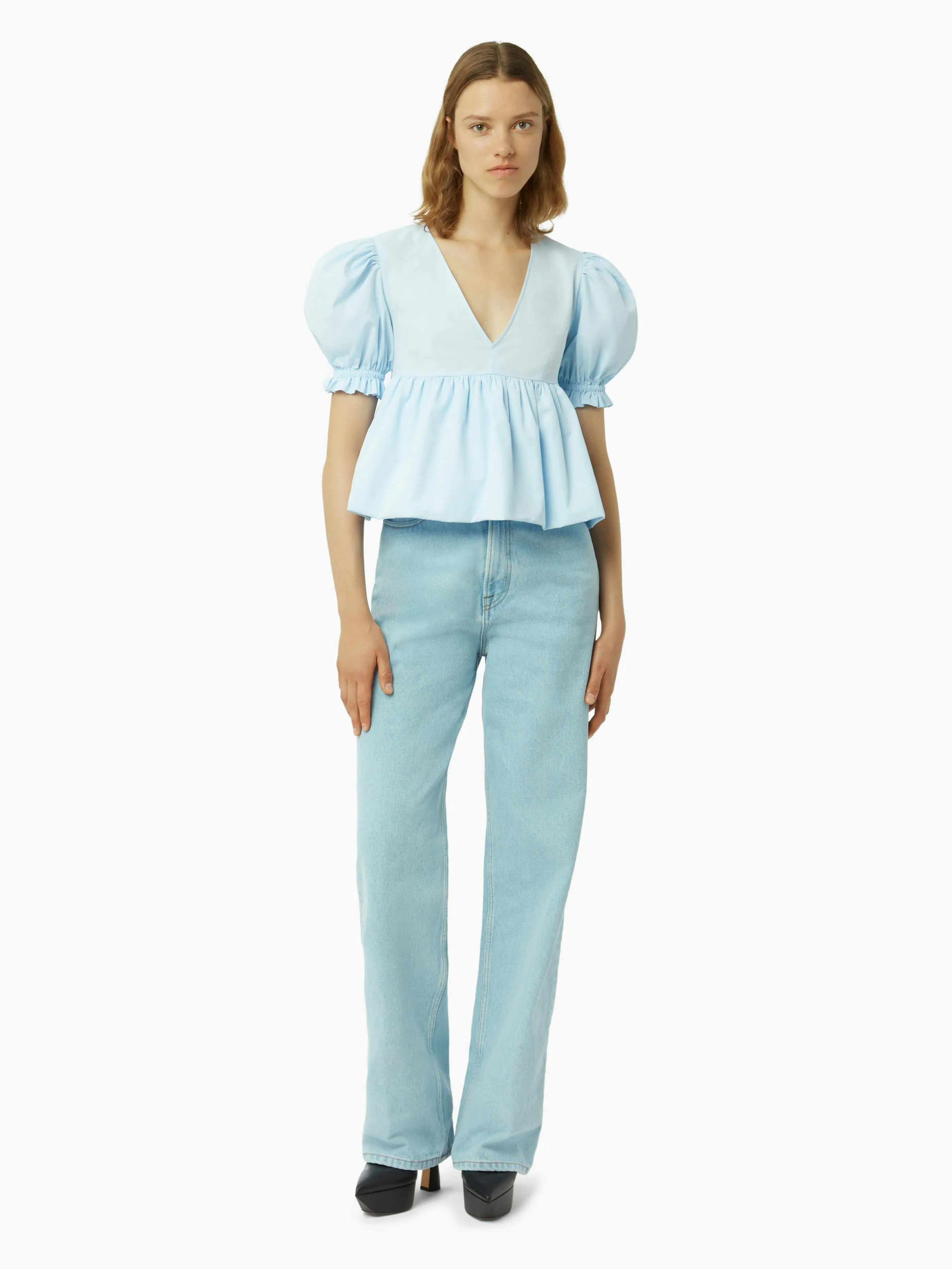 BABYDOLL TOP WITH RUCHED SLEEVES