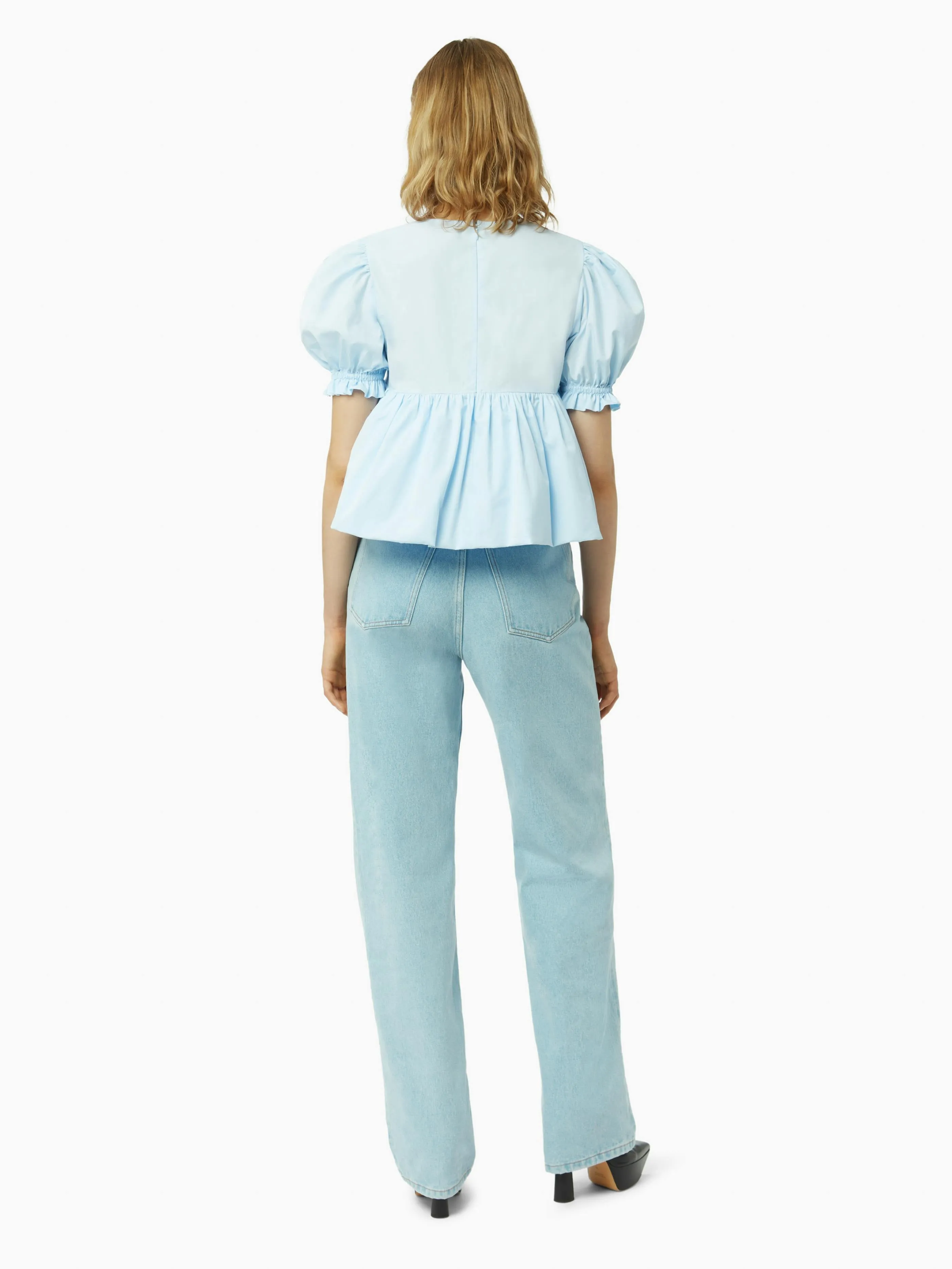 BABYDOLL TOP WITH RUCHED SLEEVES