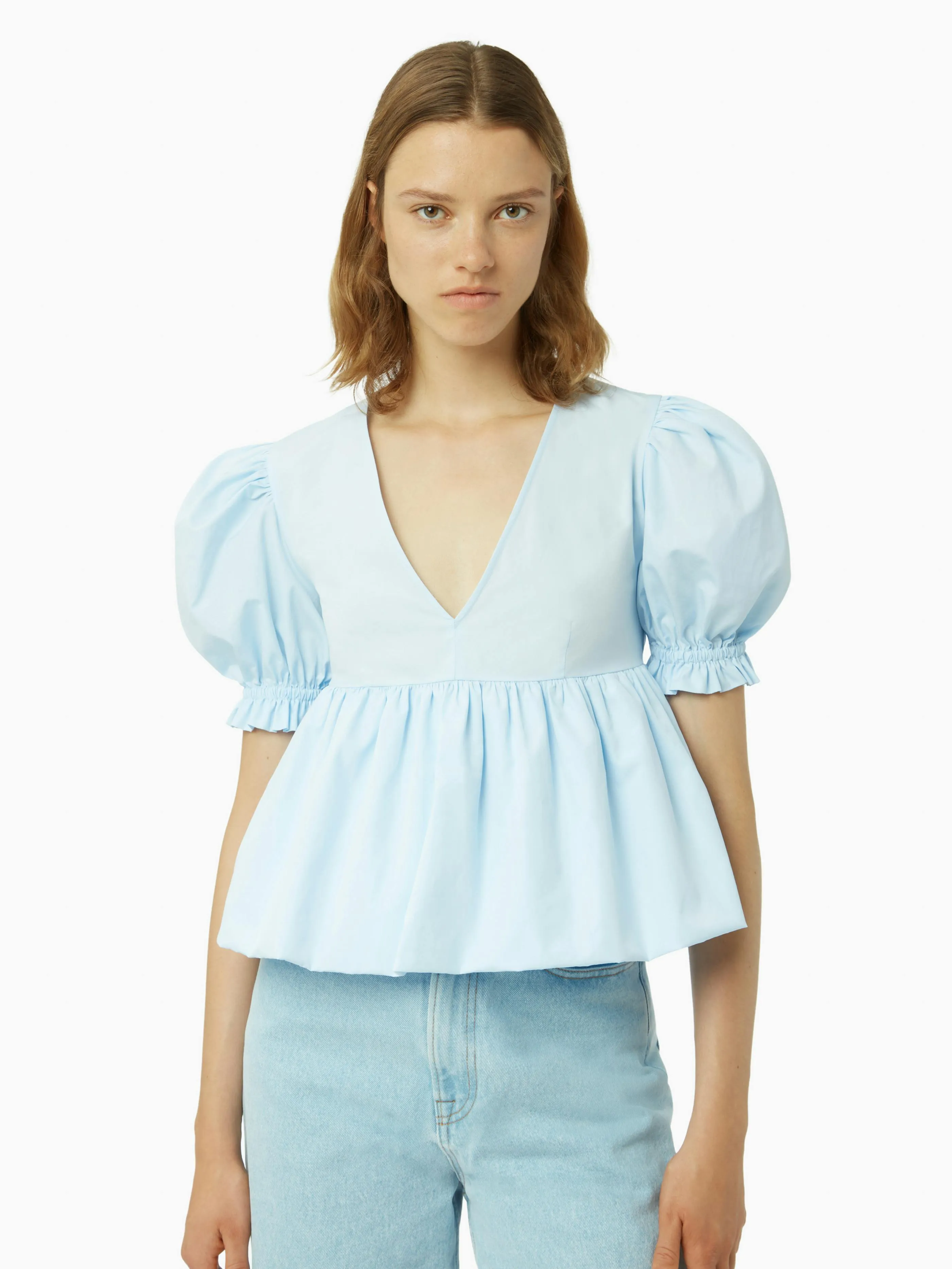 BABYDOLL TOP WITH RUCHED SLEEVES