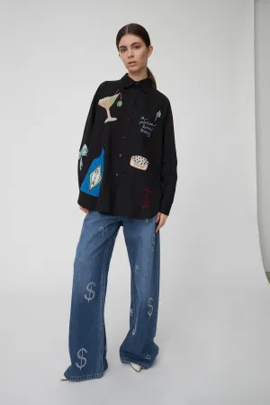 Bead Embellished Shirt in Black