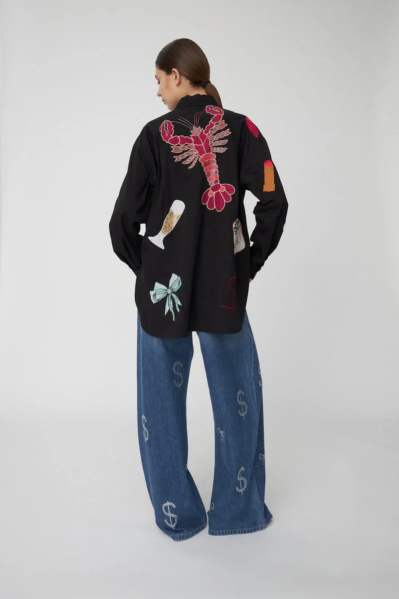 Bead Embellished Shirt in Black