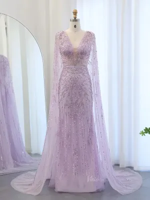 Beaded Cape Prom Dresses Elegant V-neck Formal Dresses Sheath BD049