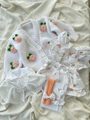 Beautiful Jam pants 5 piece set with rose print details.