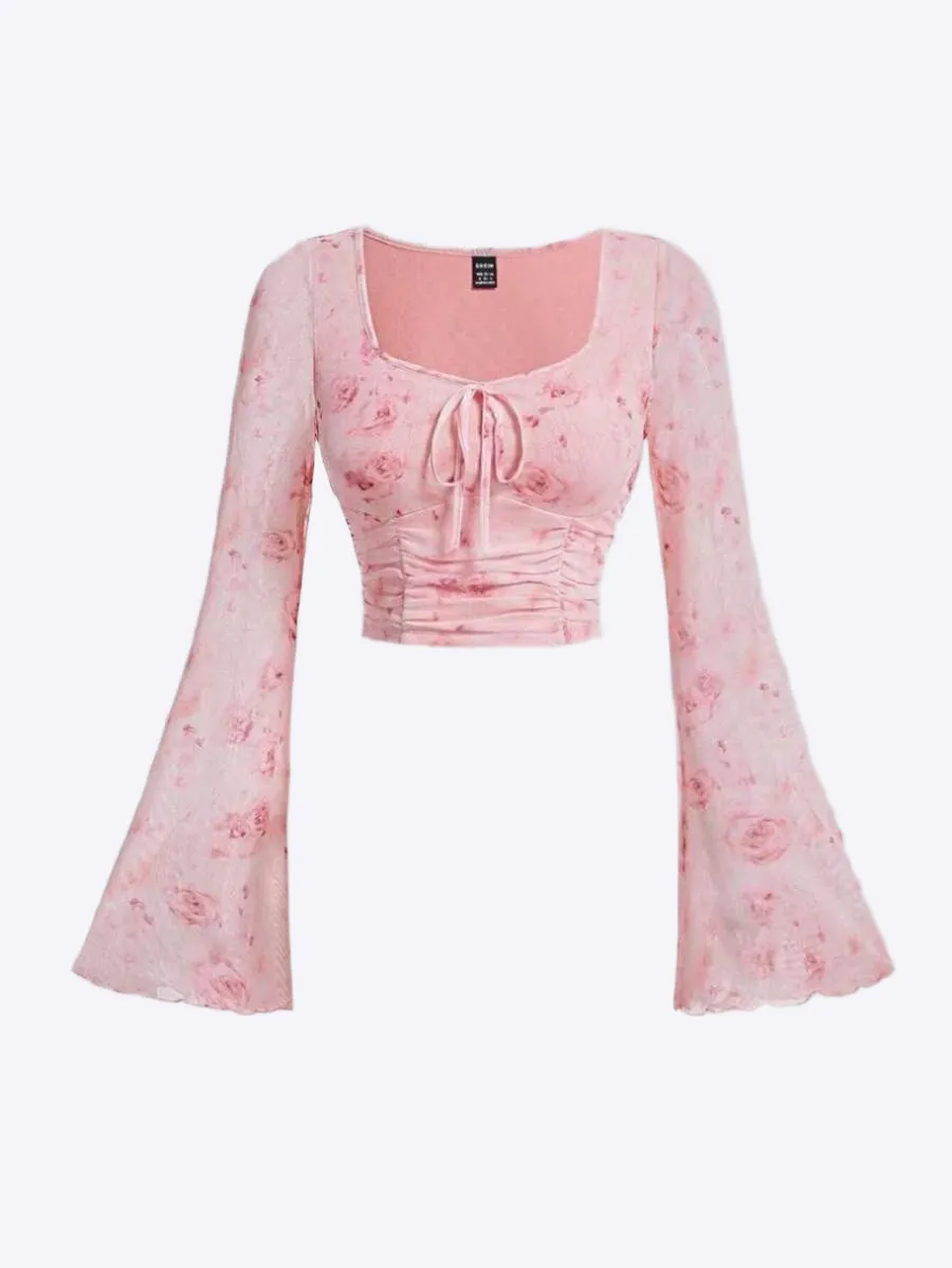 Boho Chic Bell Sleeve Tie-Dye Crop Top