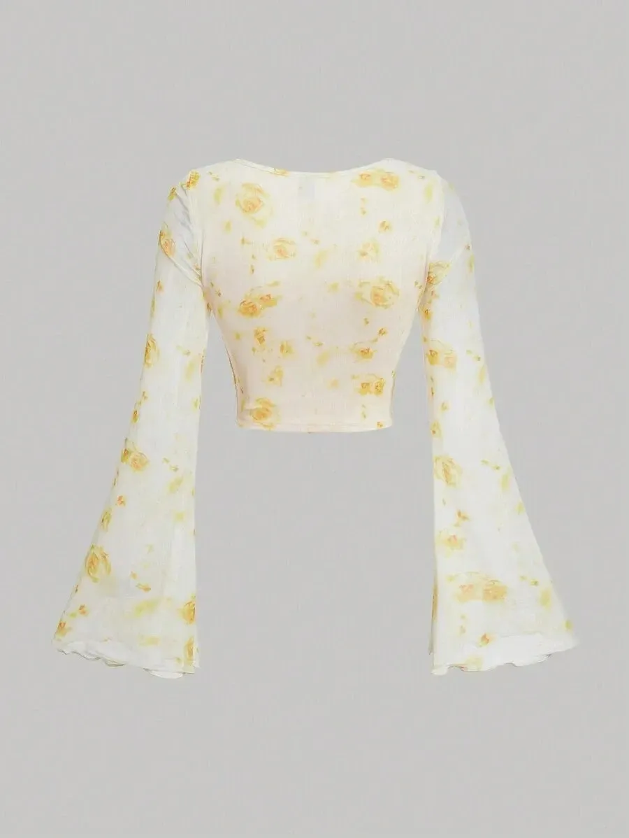 Boho Chic Bell Sleeve Tie-Dye Crop Top
