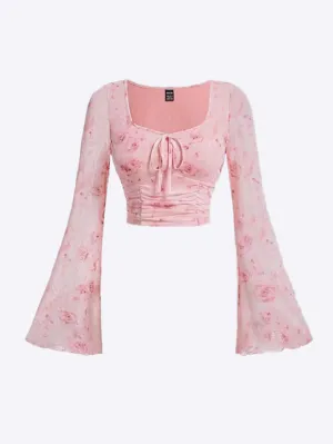 Boho Chic Bell Sleeve Tie-Dye Crop Top