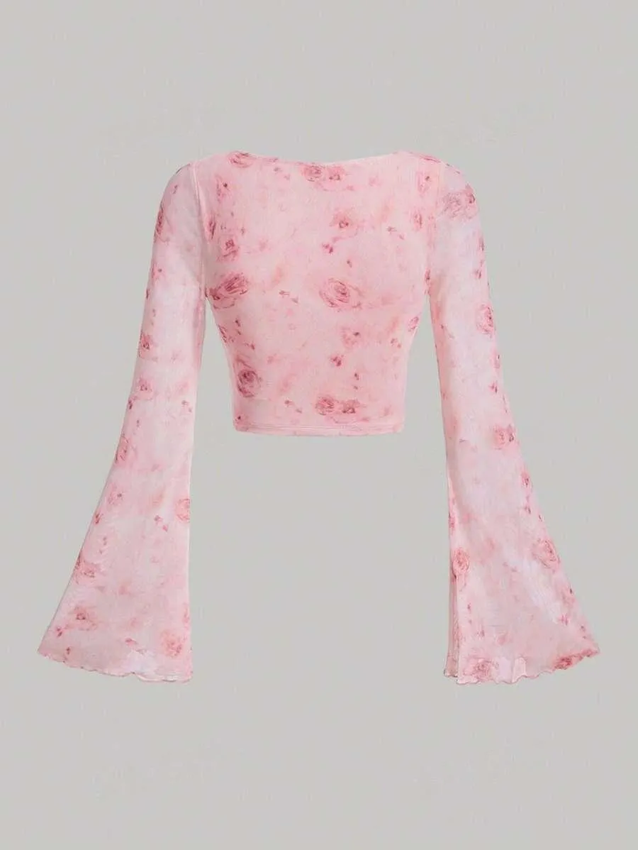 Boho Chic Bell Sleeve Tie-Dye Crop Top