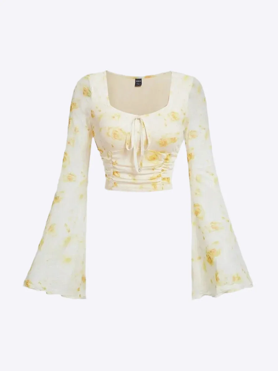 Boho Chic Bell Sleeve Tie-Dye Crop Top