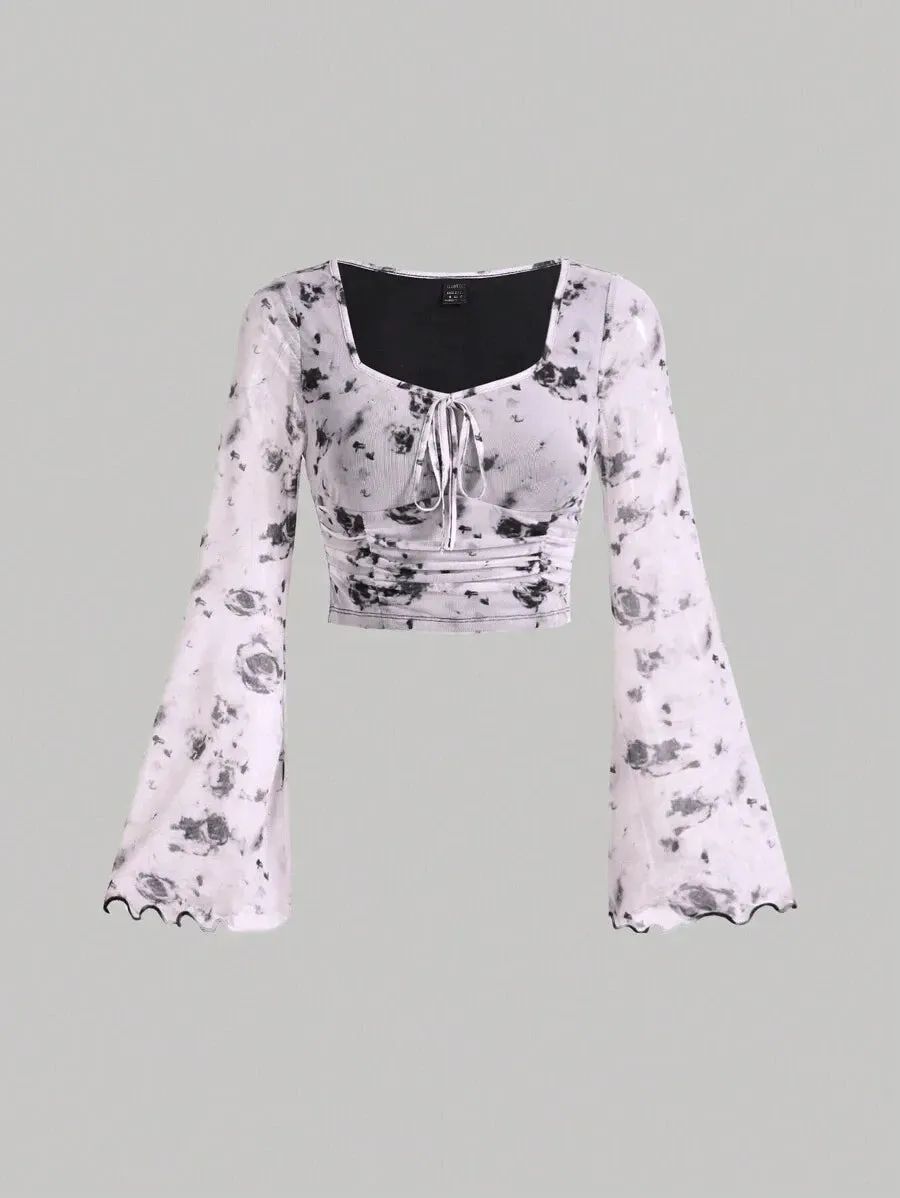 Boho Chic Bell Sleeve Tie-Dye Crop Top