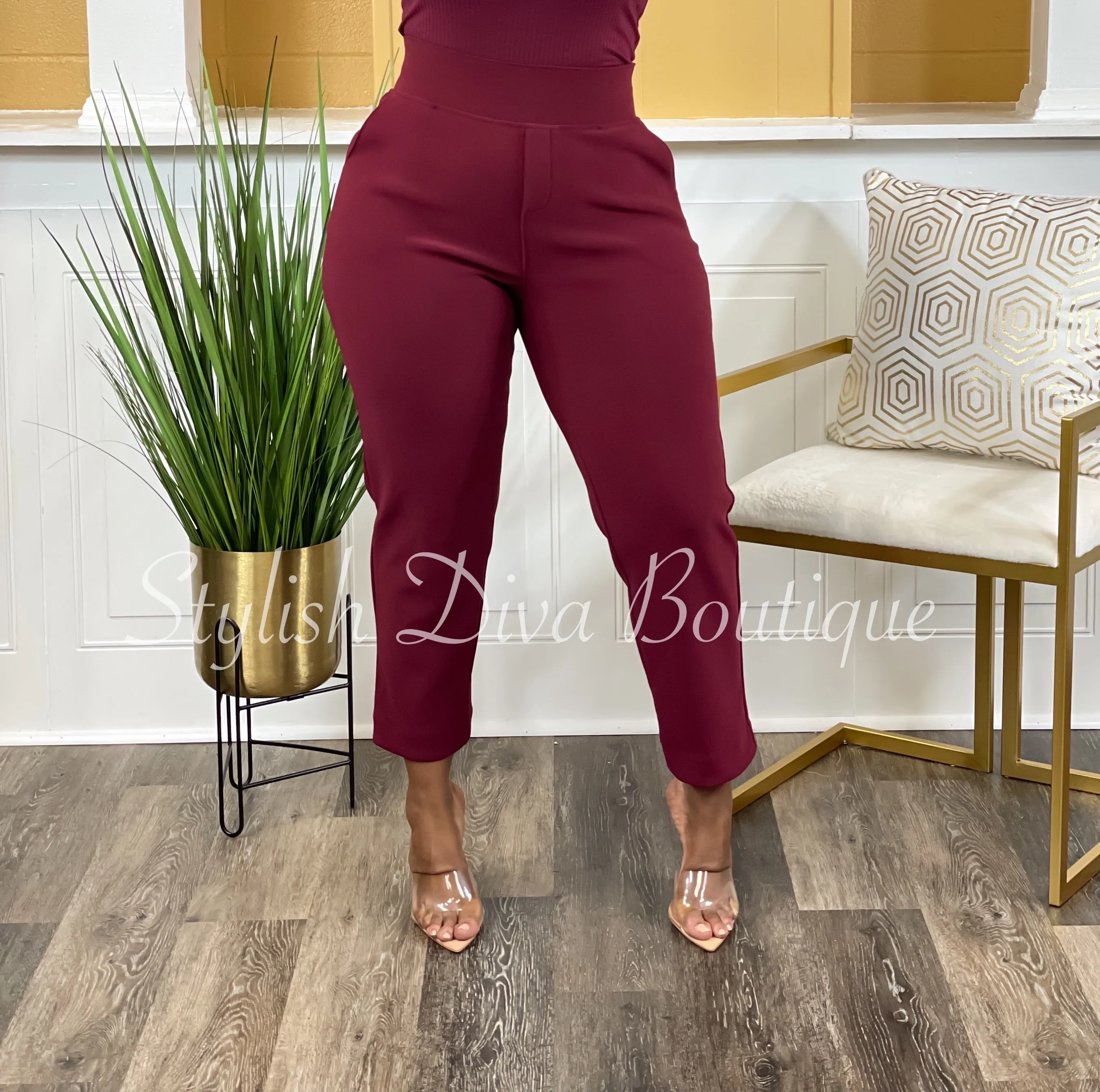 Business Inclusive 2pc Cardigan & Pants Set up to 3XL (Dk Burgundy)