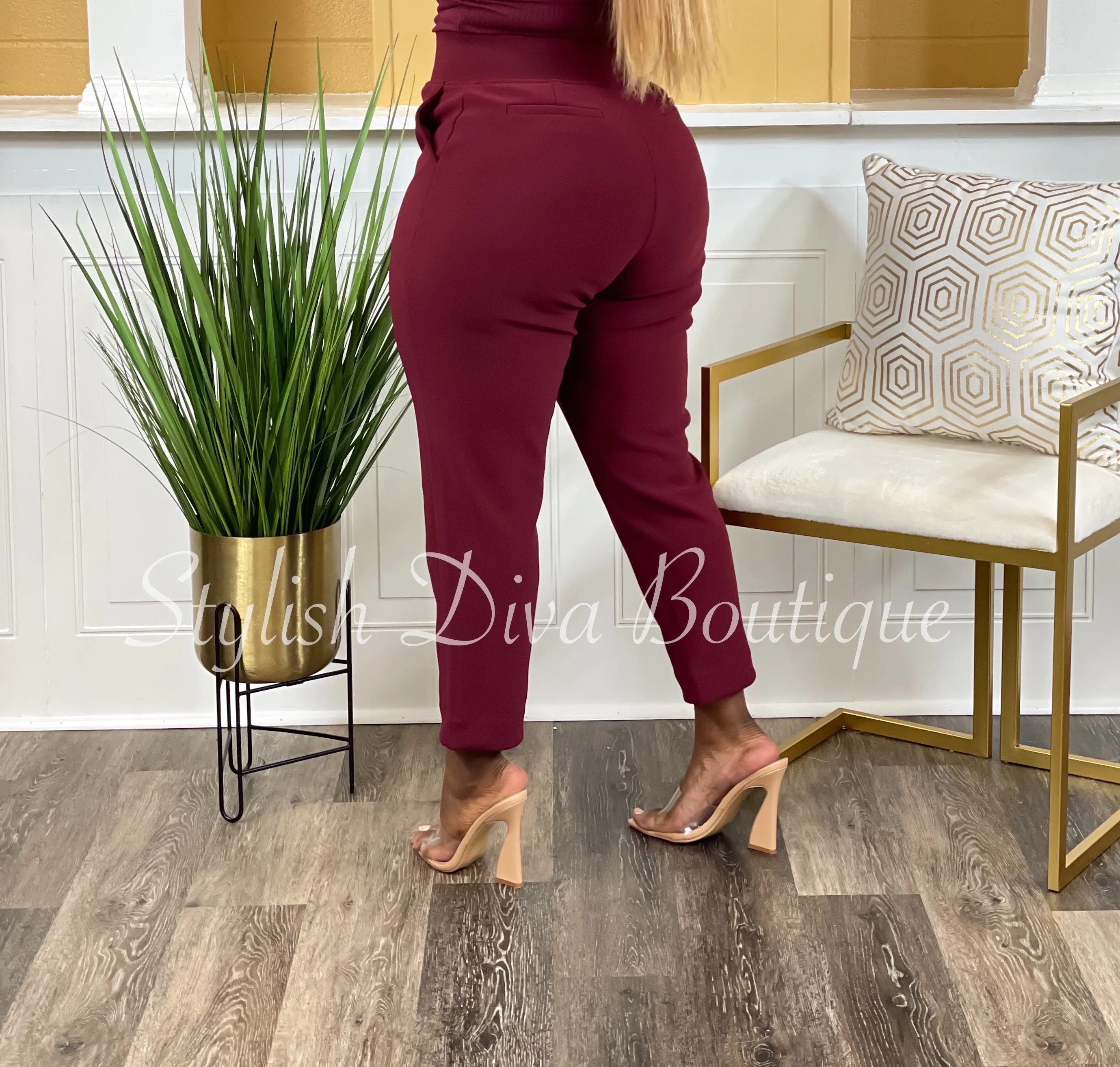 Business Inclusive 2pc Cardigan & Pants Set up to 3XL (Dk Burgundy)