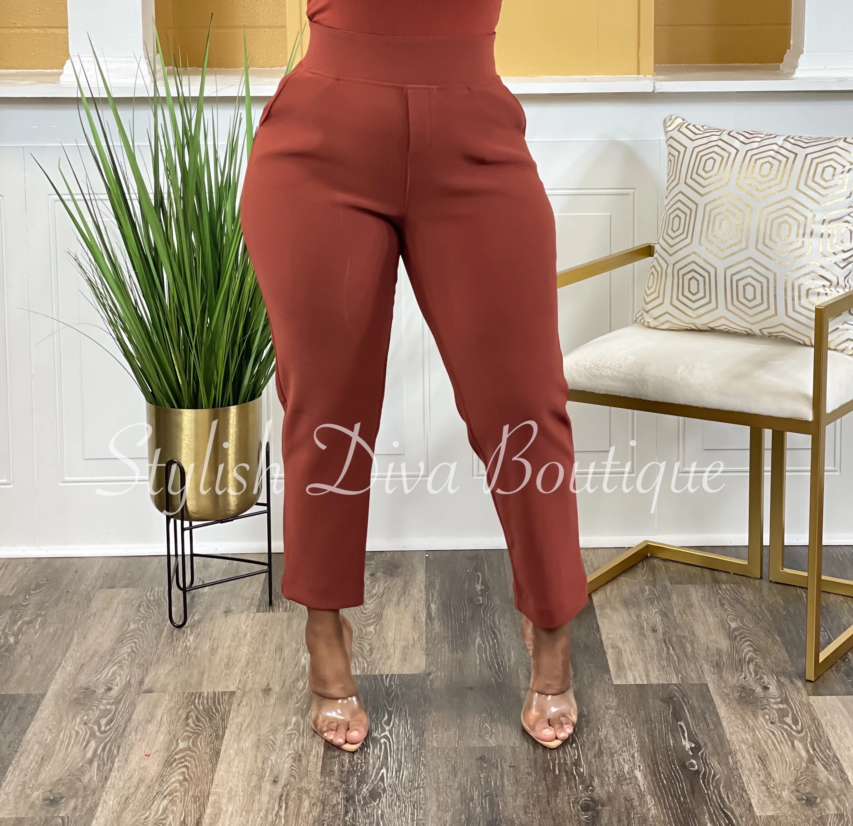 Business Inclusive 2pc Cardigan & Pants Set up to 3XL (Dk Rust)