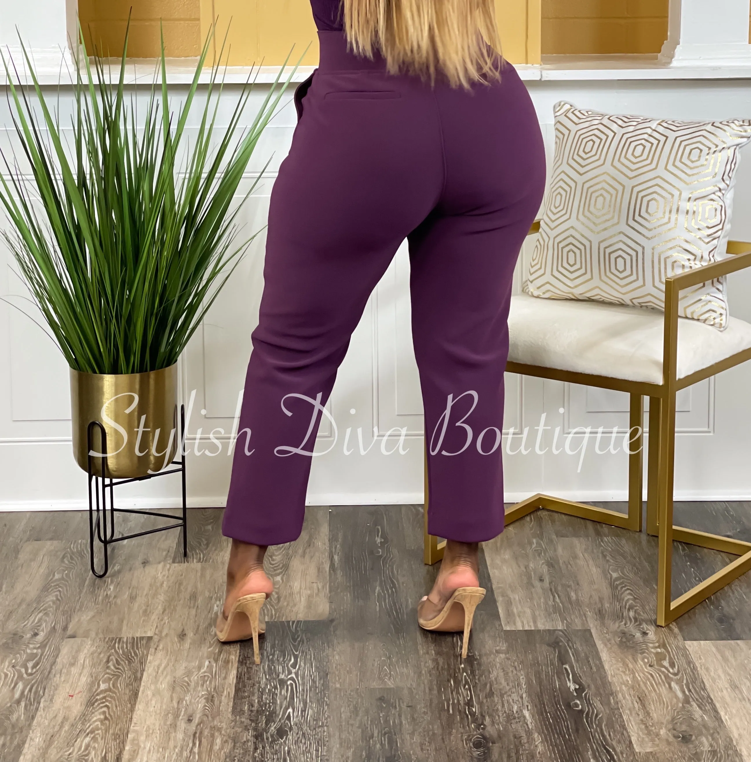 Business Inclusive 2pc Cardigan & Pants Set up to 3XL (Eggplant)