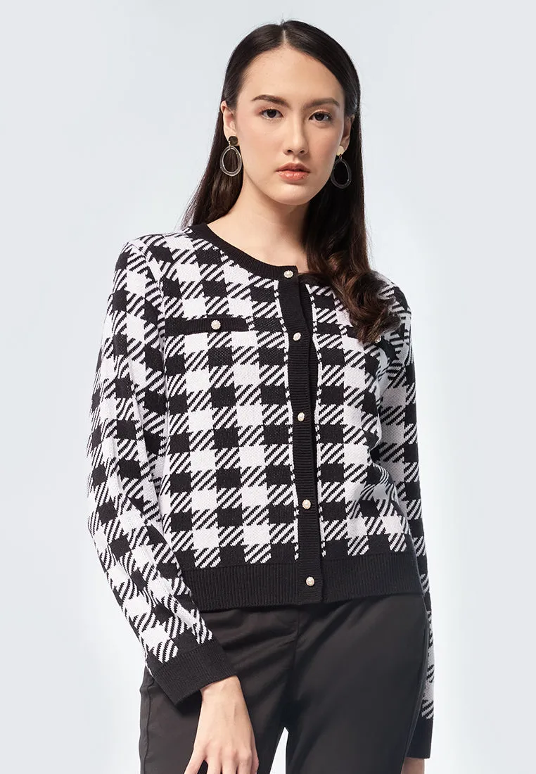 Check Crop Knit Cardigan