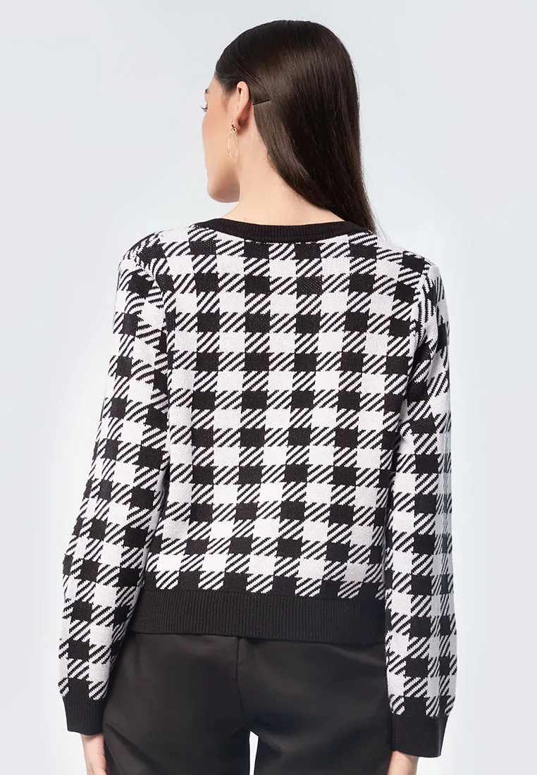 Check Crop Knit Cardigan