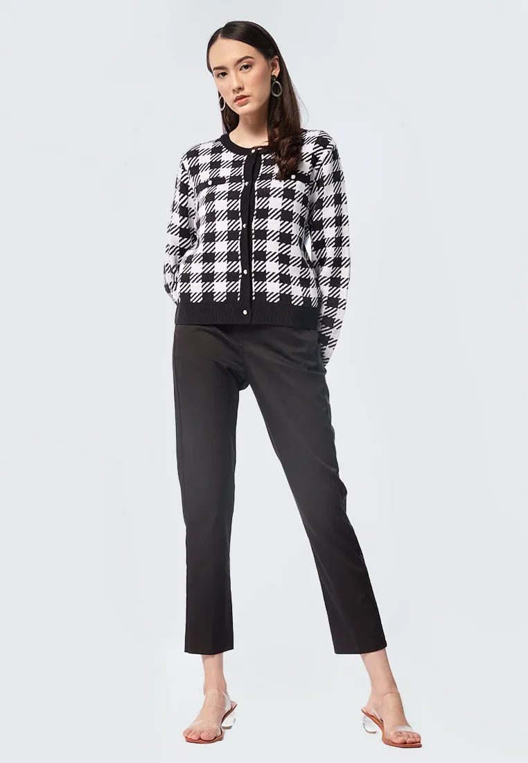 Check Crop Knit Cardigan