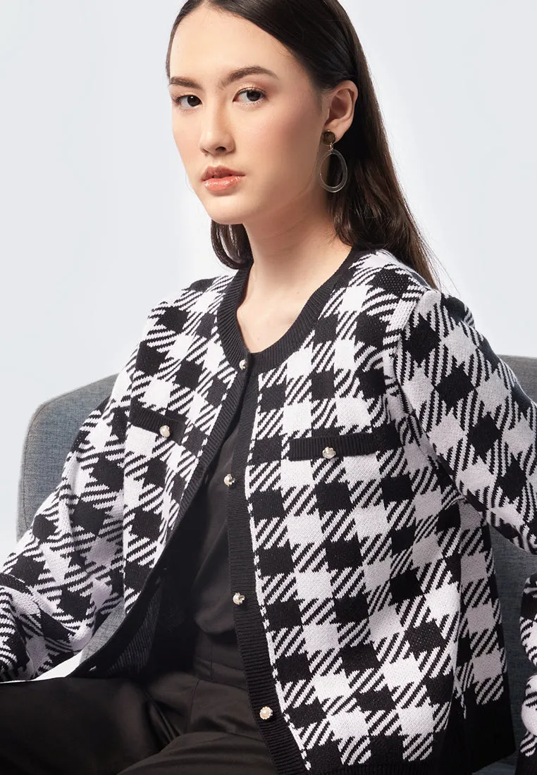 Check Crop Knit Cardigan