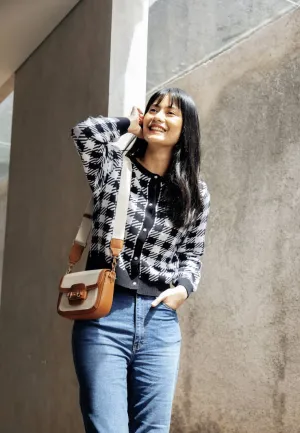 Check Crop Knit Cardigan
