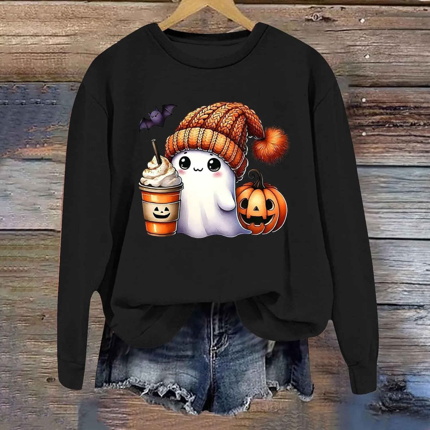Christmas Halloween Sweatshirts For Women Pumpkin Ghost Pullover Sweater Cute Trendy Sweatshirt Funny Graphic Clothes