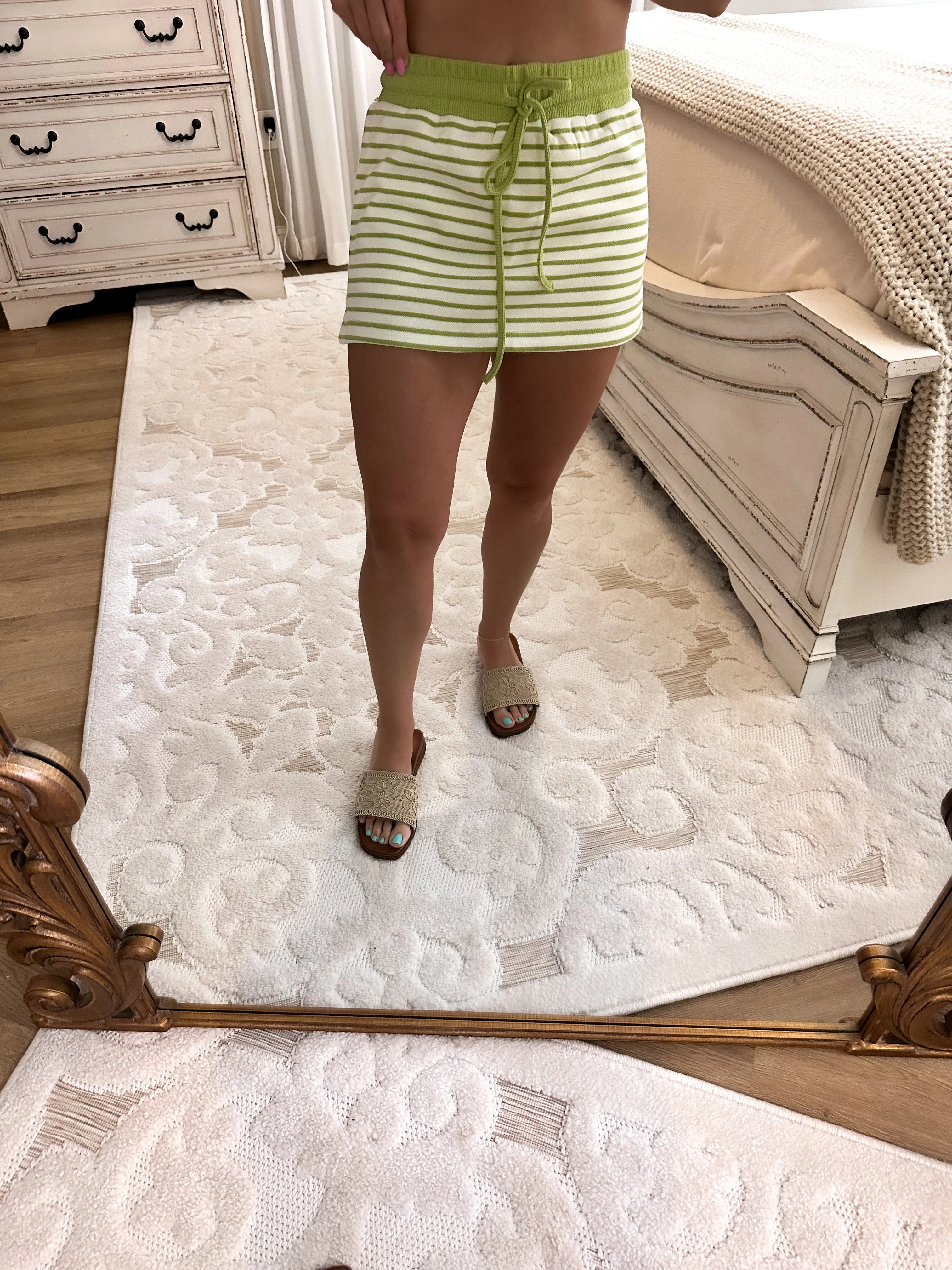 Country Club Striped Cropped Pullover - Green