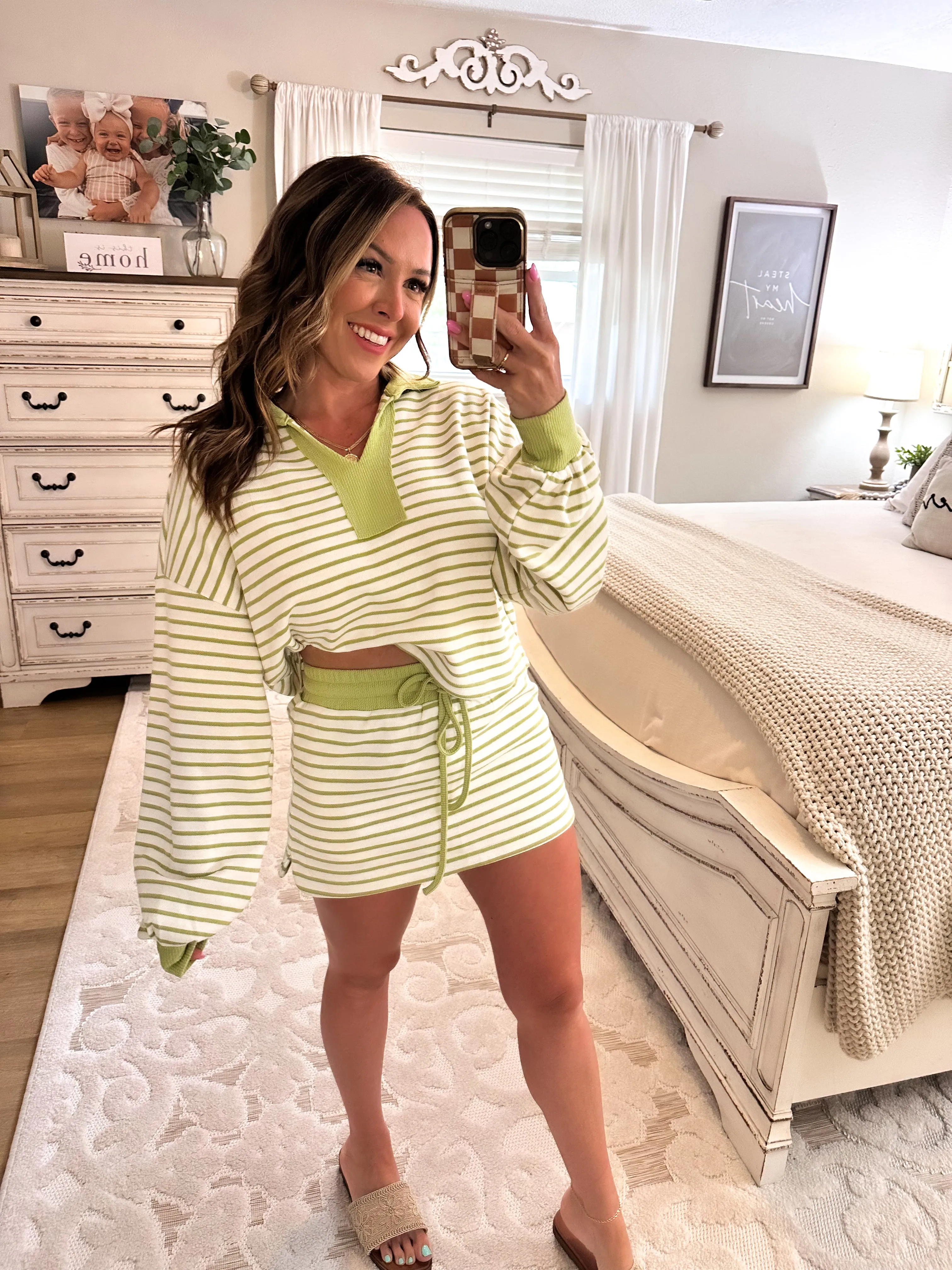 Country Club Striped Cropped Pullover - Green