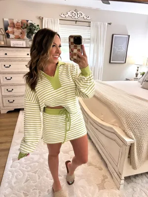 Country Club Striped Cropped Pullover - Green