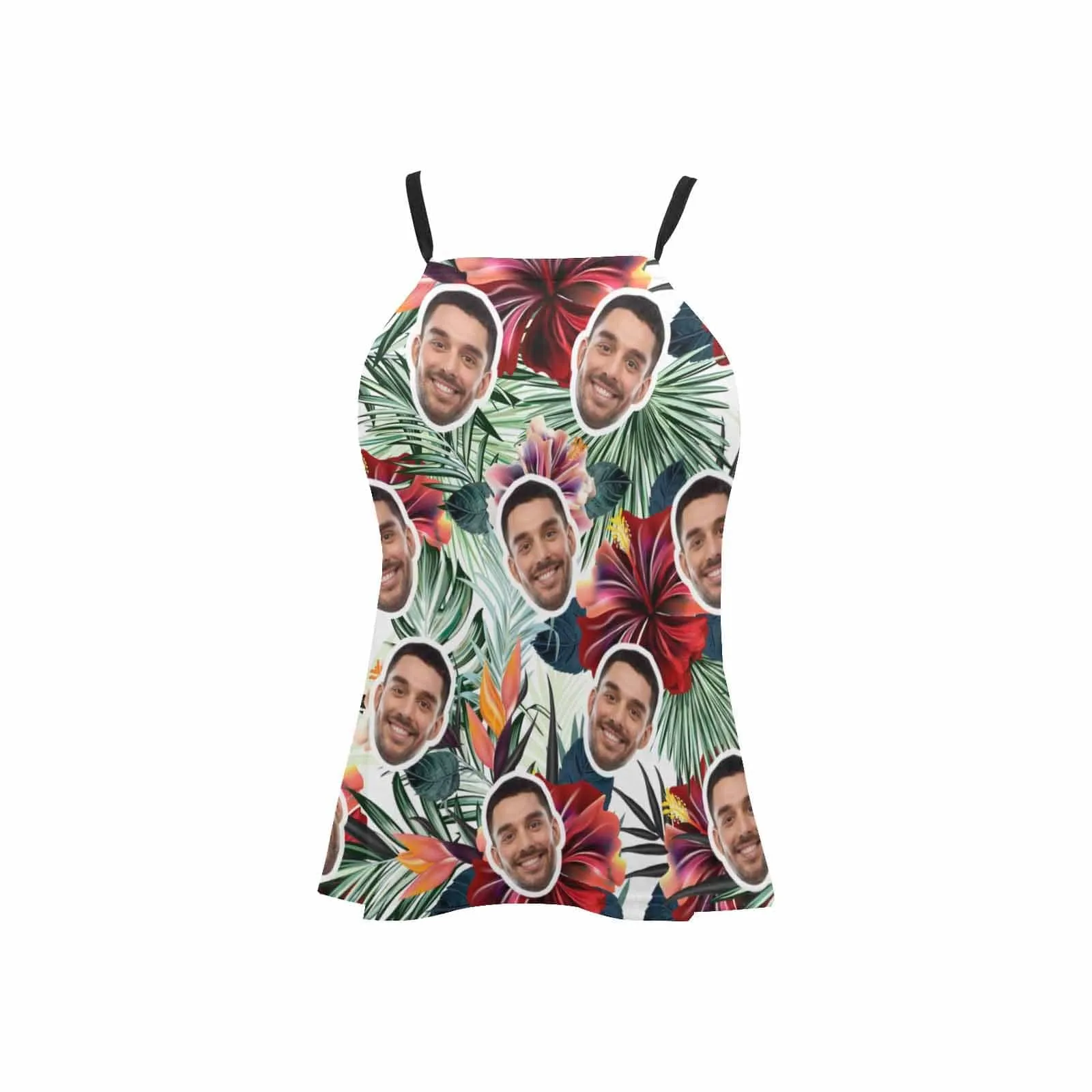 Custom Face Tops Tropical Leaves Women's Loose Fit Adjustable Halter Neck Tank Top