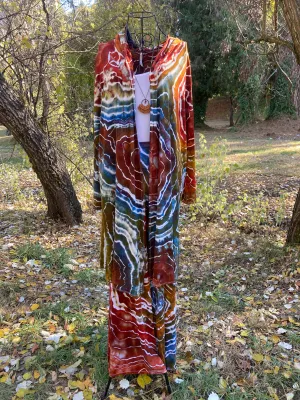 Custom Geode Hooded Duster Cardigan and Matching Palazzo Pants for Connie