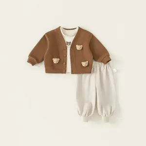 Cute Bear Cardigan Baby 3-Piece Set