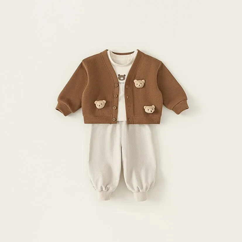 Cute Bear Cardigan Baby 3-Piece Set