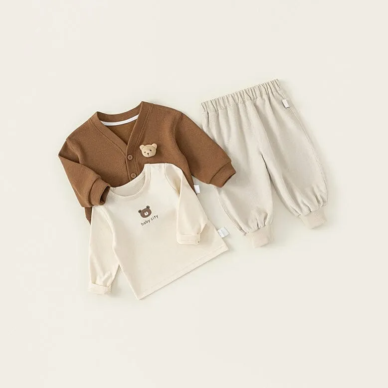 Cute Bear Cardigan Baby 3-Piece Set