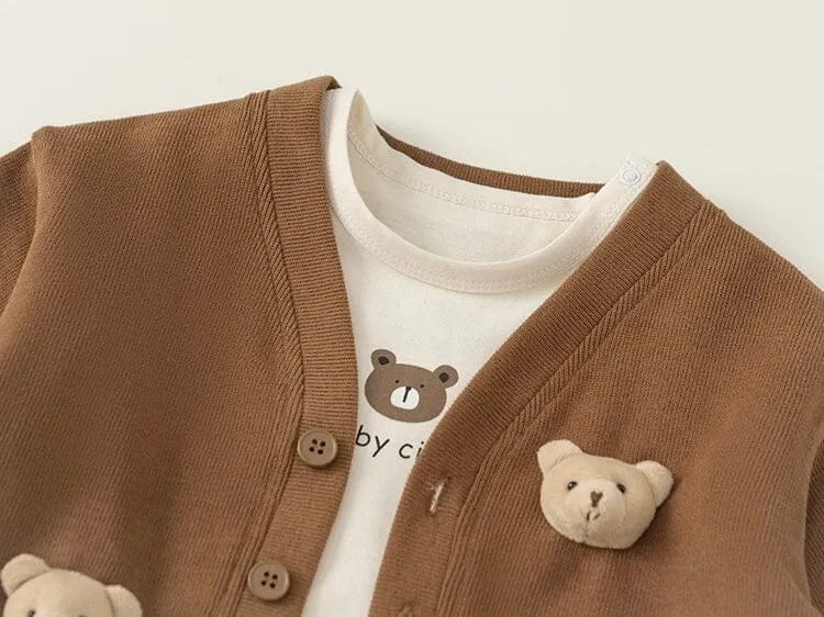 Cute Bear Cardigan Baby 3-Piece Set