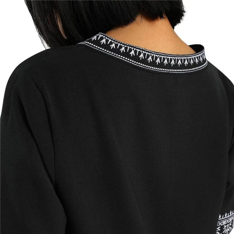 ETHNIC EMBROIDERY STITCHING V-NECK TOPS