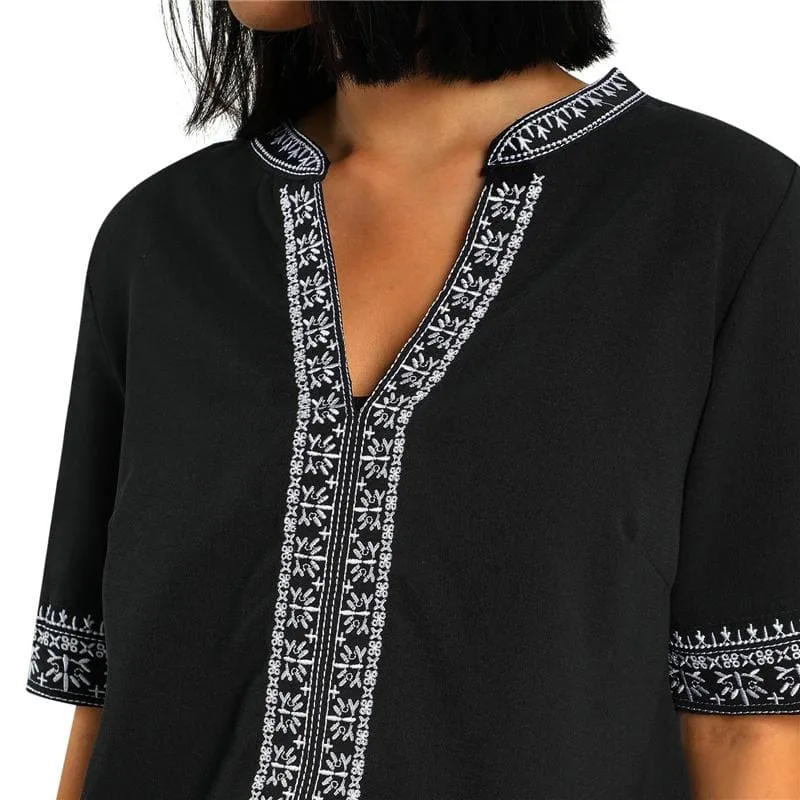 ETHNIC EMBROIDERY STITCHING V-NECK TOPS