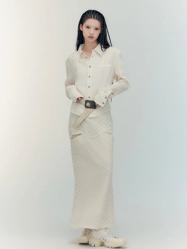 Fishtail Patchwork Chedked Chic Shirt＆Long-Skirt