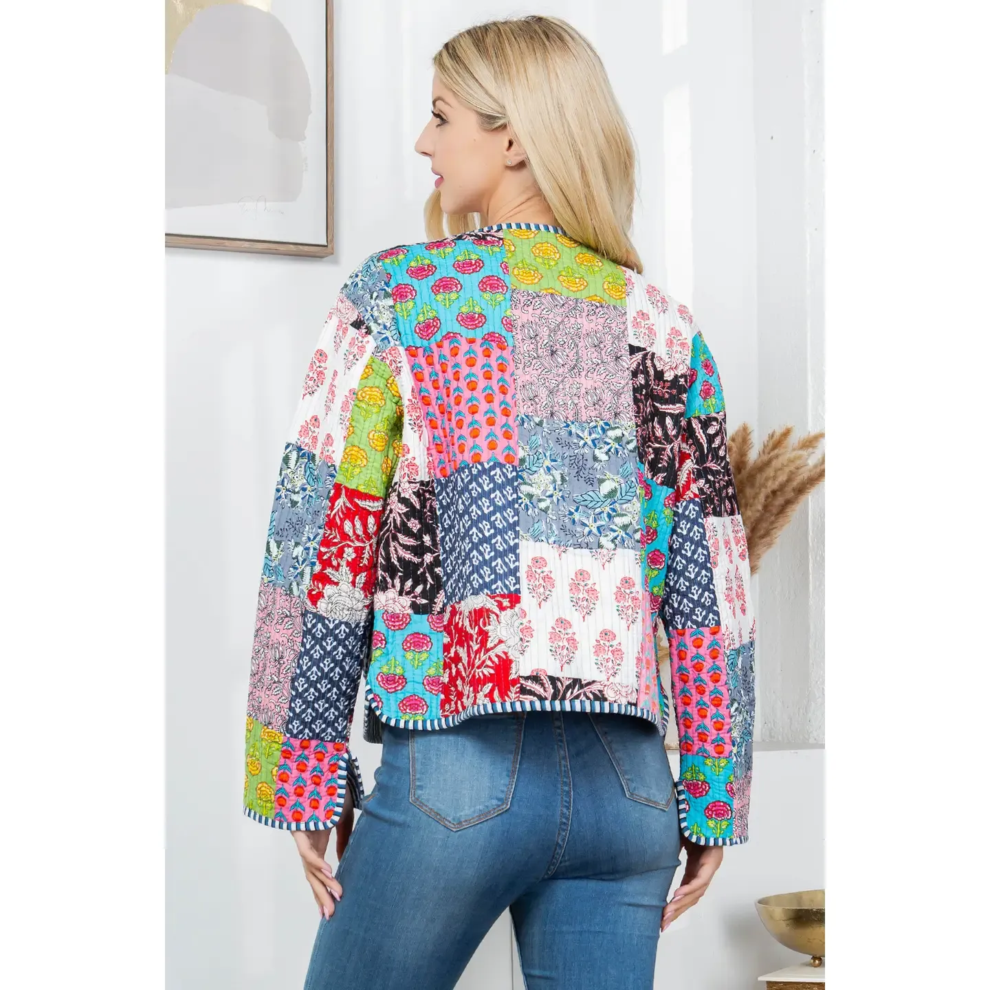 Floral Print Quilted Patch Cotton Jacket
