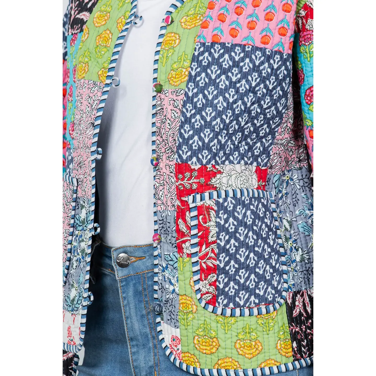 Floral Print Quilted Patch Cotton Jacket