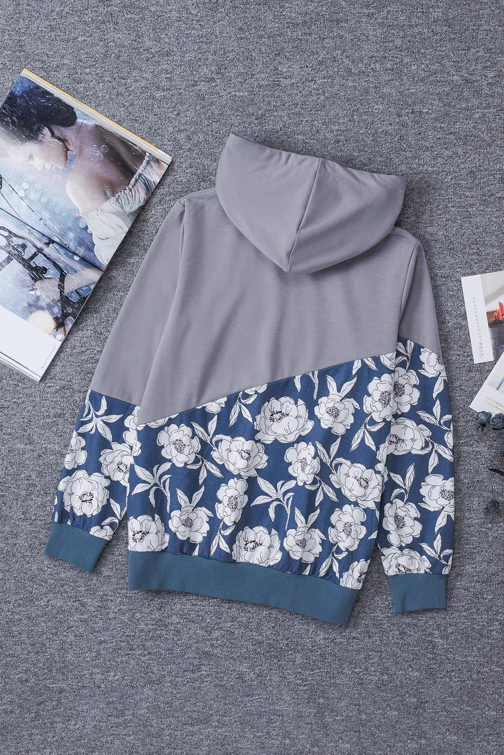 Floral Splicing Cowl Neck Hoodie