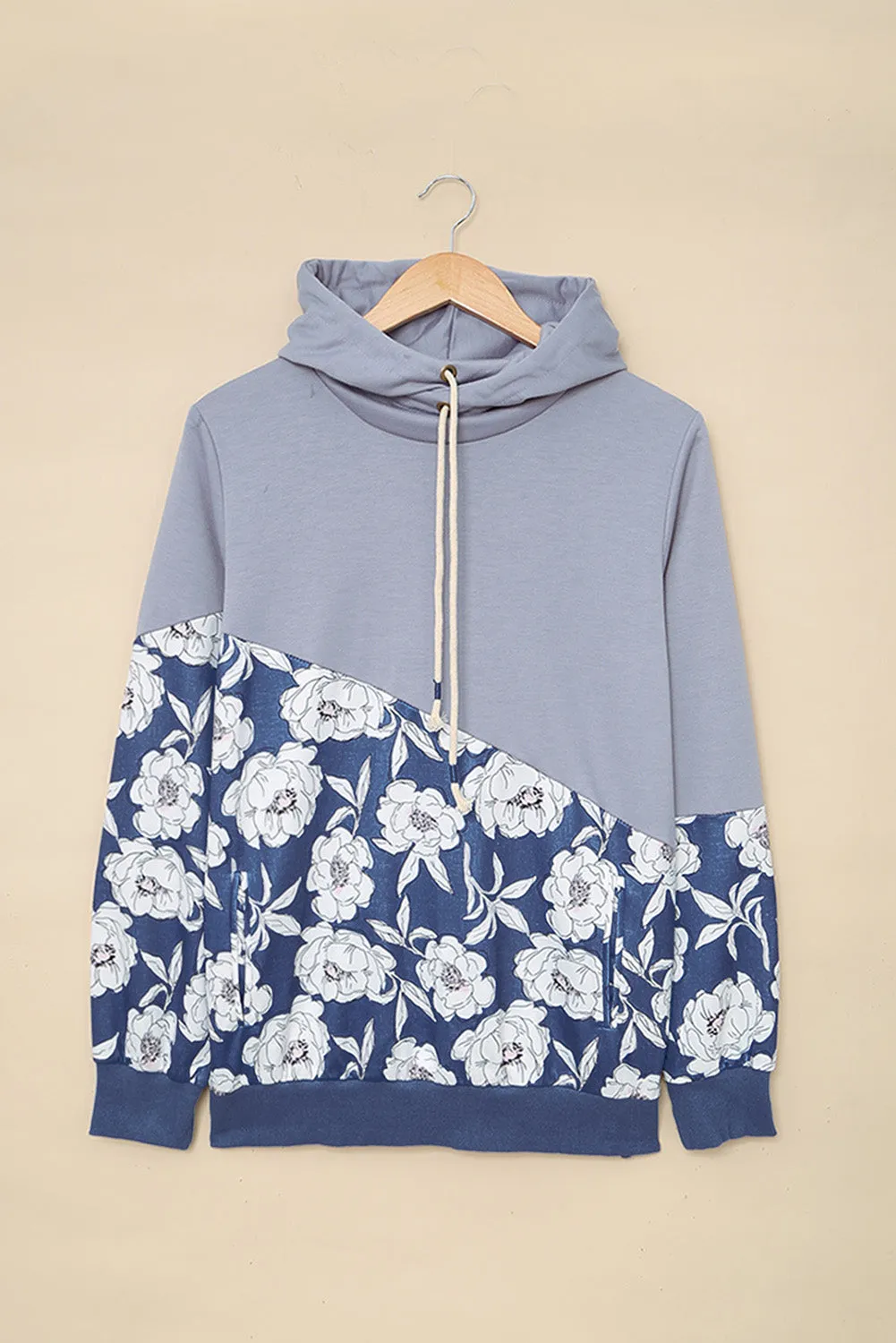 Floral Splicing Cowl Neck Hoodie