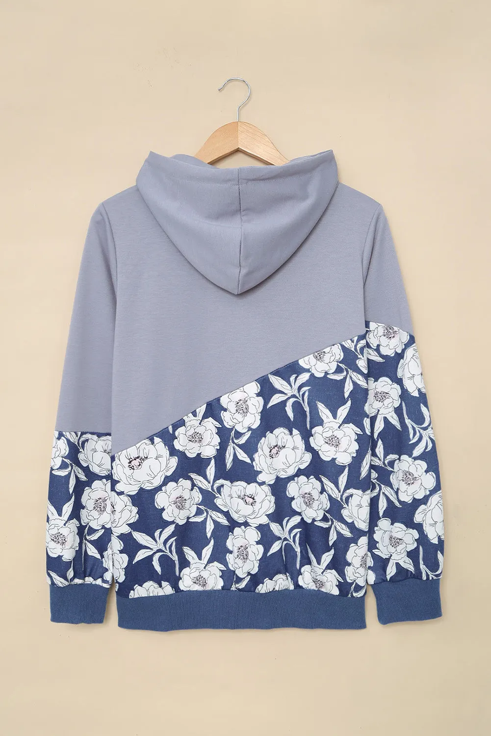 Floral Splicing Cowl Neck Hoodie